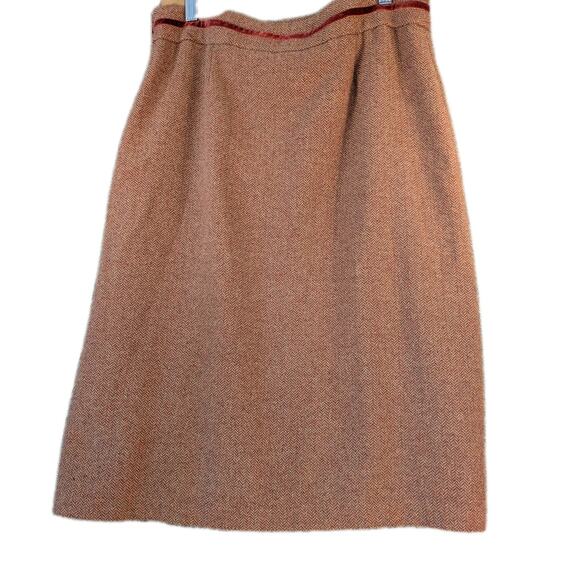 Evan Picone Red Herringbone Pencil Skirt Size 10 Velvet Belt Lined Retro - Picture 3 of 9